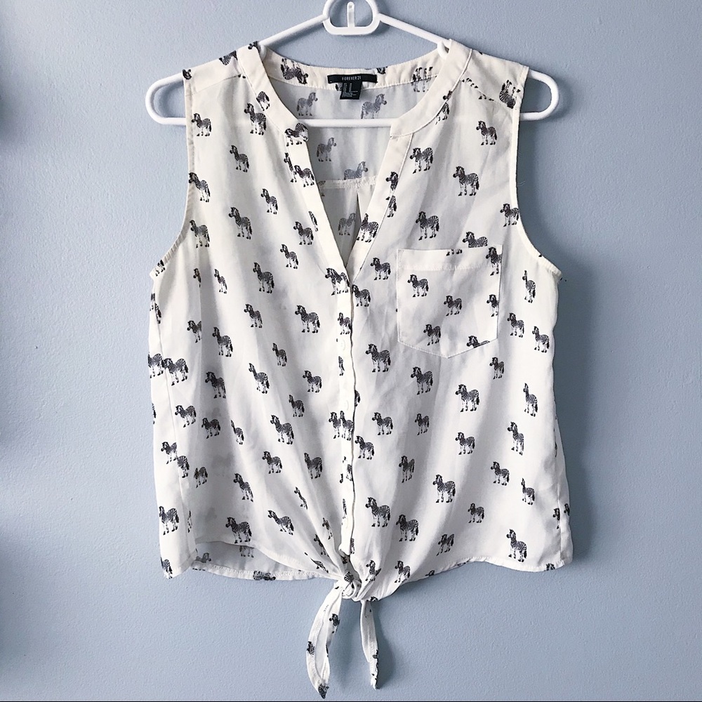 Forever 21 Zebra Print Button Down Tank